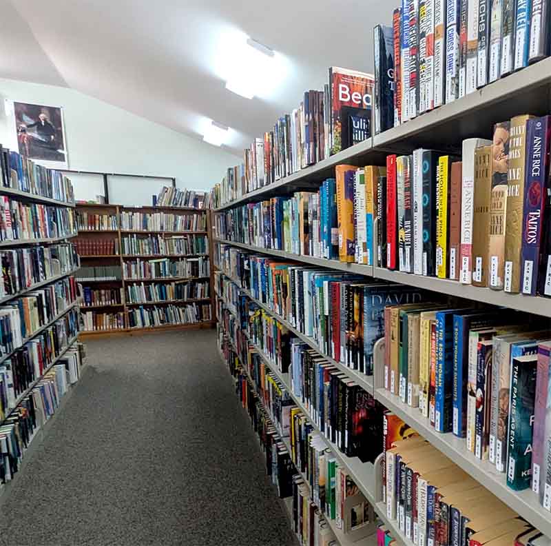 Island Falls Maine Library book shelves
